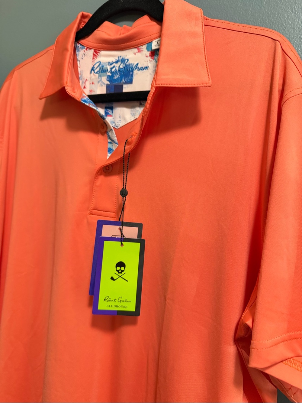 Robert Graham Performance Polo Shirt Men’s Large Classic Fit Coral Stretch